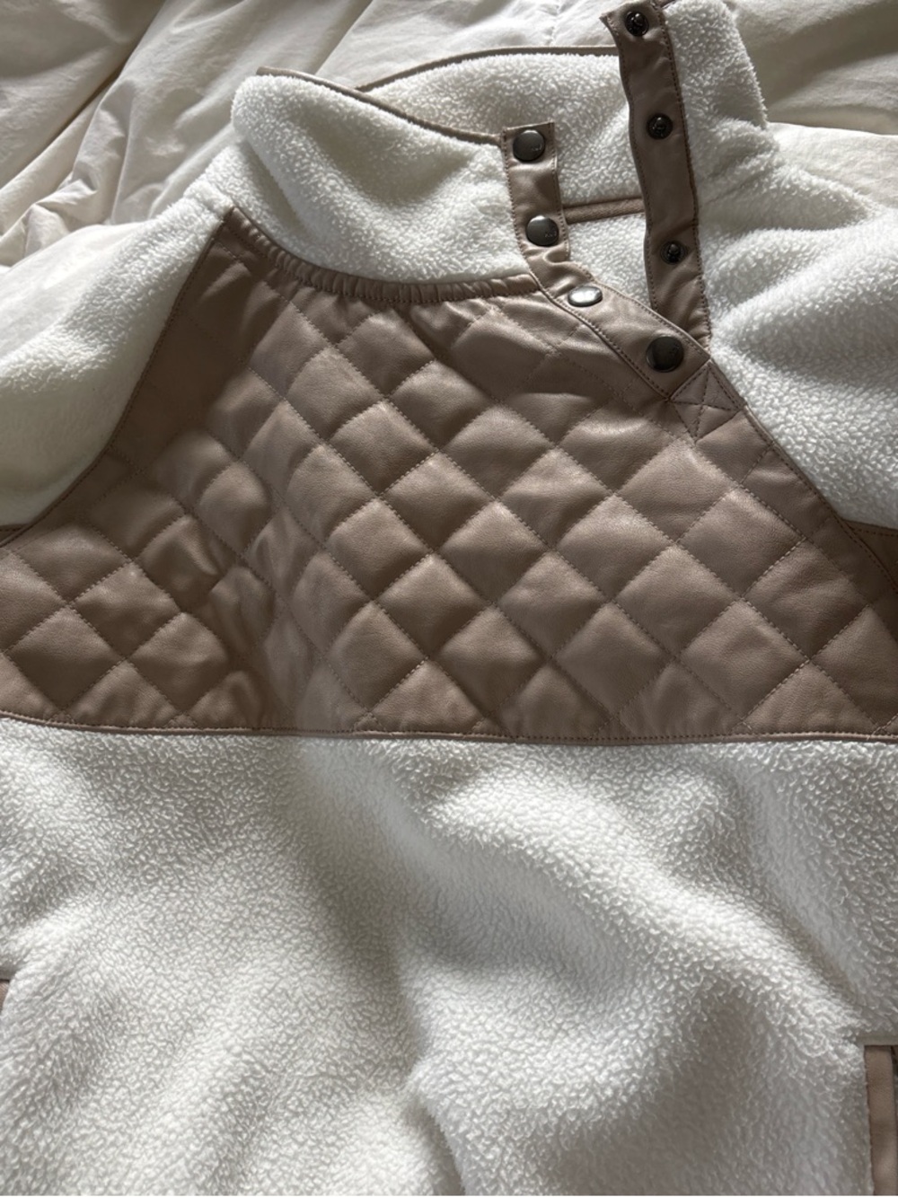 Abercrombie & Fitch Cream Sherpa Pullover with Taupe Trim